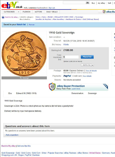 thehogbeast 1910 Edward VII Uncirculated Sovereign eBay Auction Listing